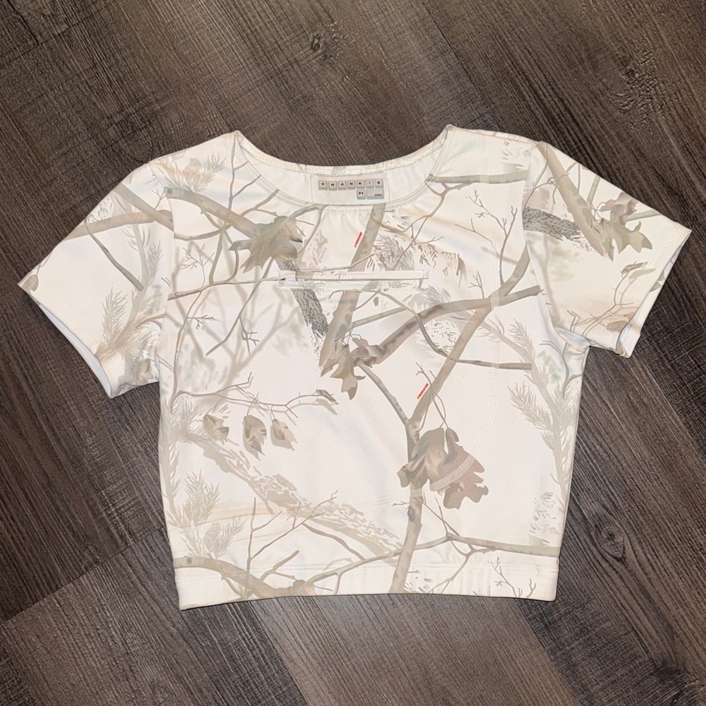Frankie Collective Cropped Athleisure Woodland Camo Tee - White